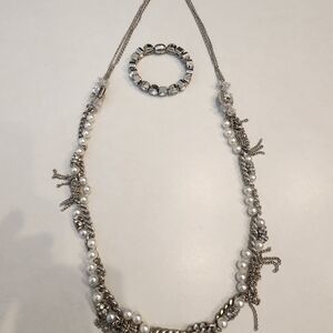 White House Black Market Silver and Pearl Necklace Set